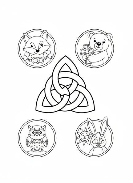 Symbol des Dreifaltigkeitsknotens, Ausmalbild des Dreifaltigkeitsknotens für Kinder im Alter von 5-10 Jahren