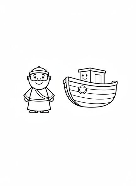 Noé souriant, page de coloriage d'artisanat pour l'École du dimanche pour les enfants de 3 à 5 ans.