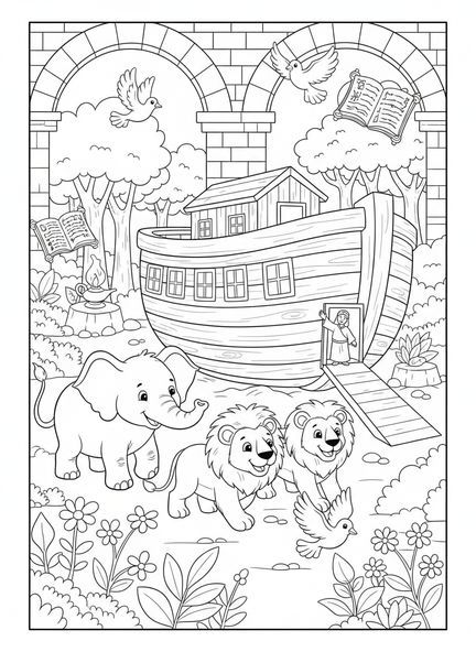 Paires d'animaux de dessin animé, page de coloriage Safari dans la jungle pour les enfants de l'École du dimanche âgés de 5 à 12 ans.