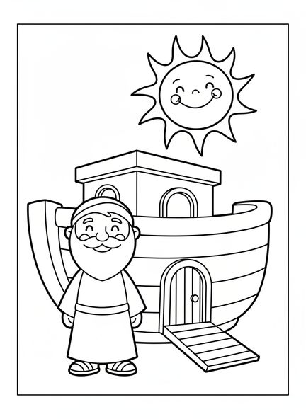Noé sonriente, página para colorear de VBS Superhéroe para niños de 3 a 5 años