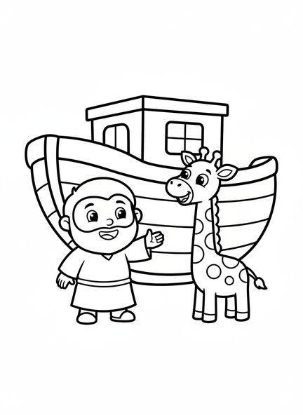 Lächelnder Noah, Ausmalbild zum Thema Ferienbibelschule für Vorschulkinder im Alter von 3-5 Jahren