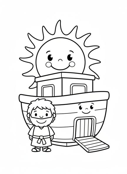 Lächelnder Noah, Ausmalbild für die Sonntagsschule für Vorschulkinder im Alter von 3-5 Jahren