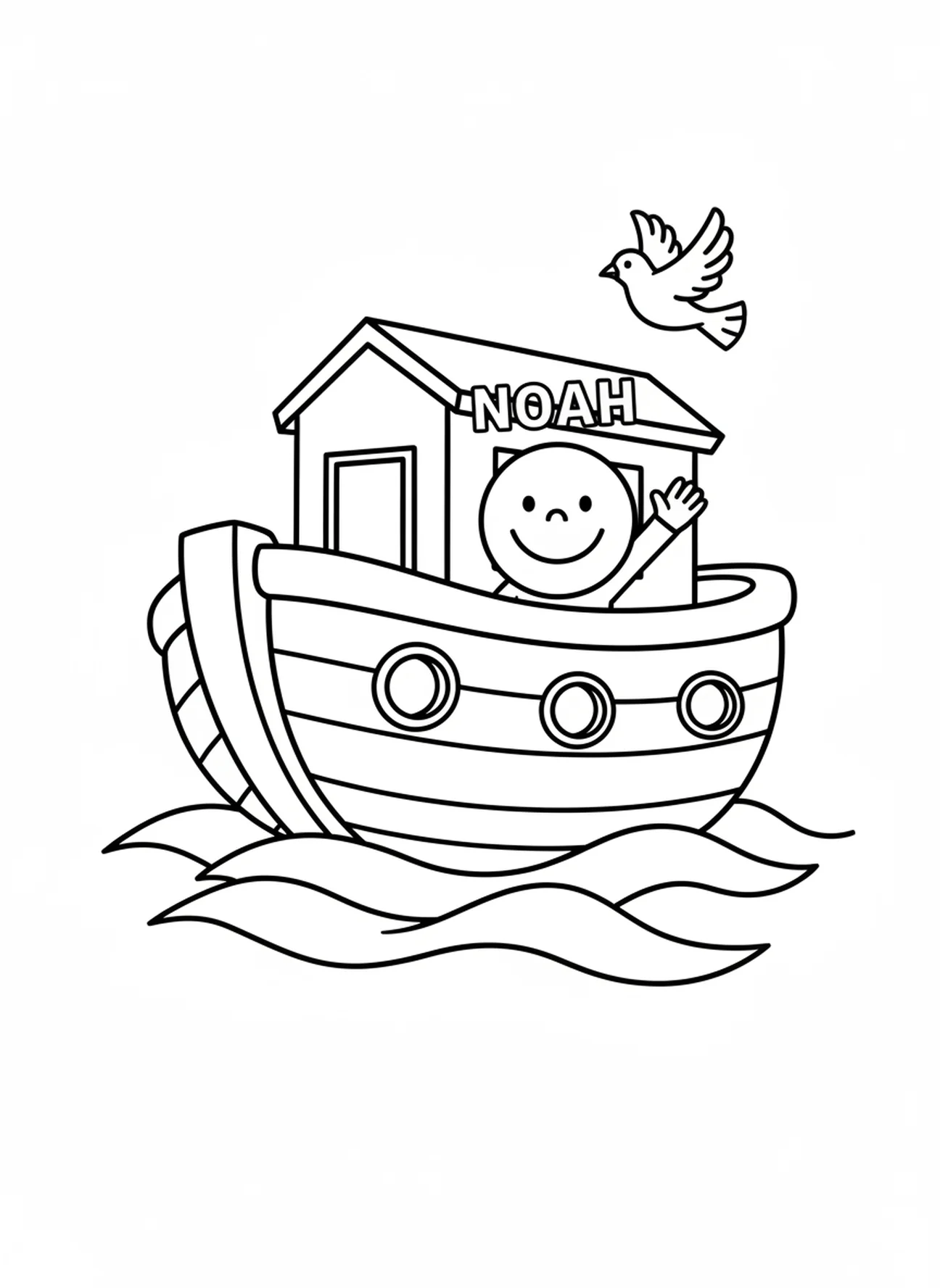 Noé saluant depuis l'arche, page de coloriage religieuse pour le calendrier de l'Avent destinée aux enfants d'âge préscolaire de 3 à 5 ans