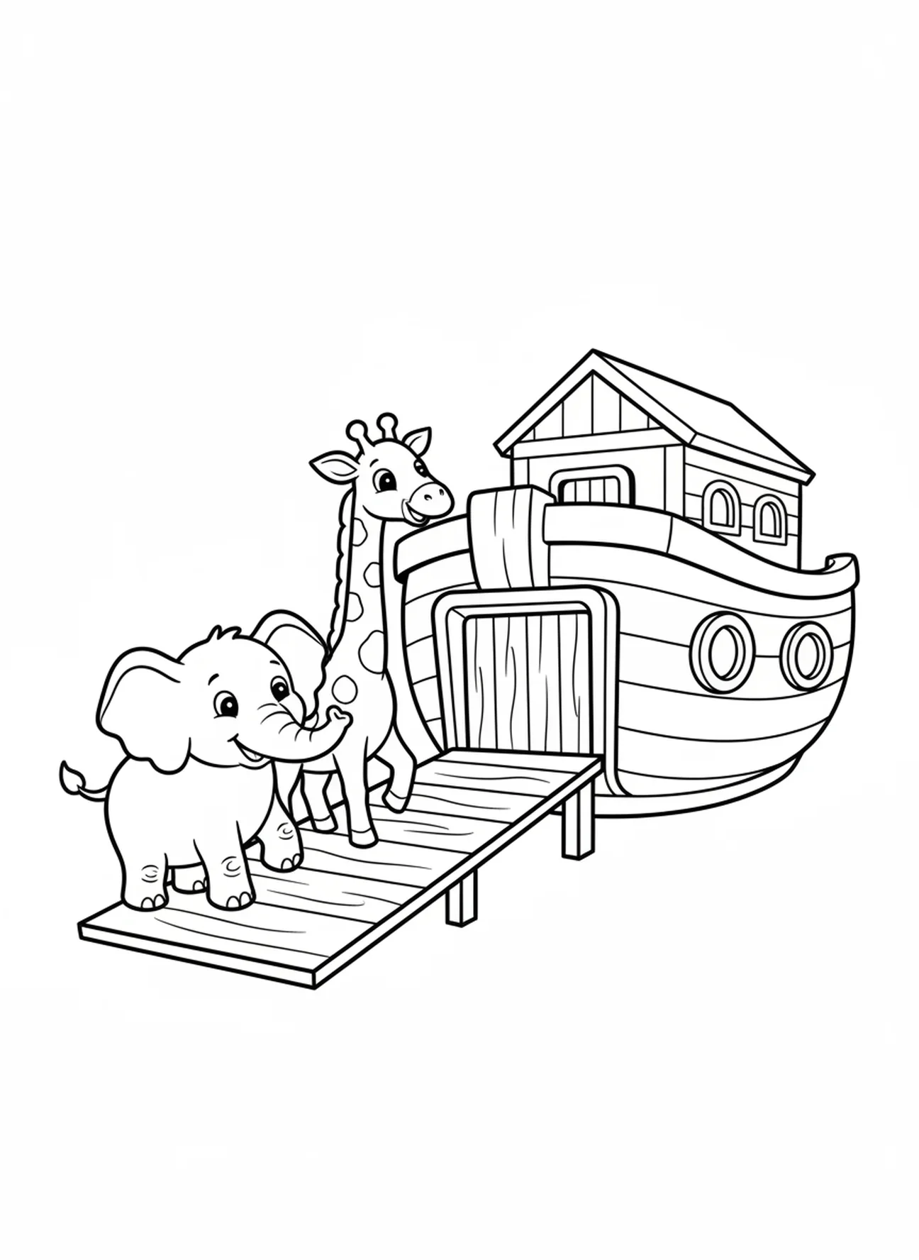 Vriendelijke olifant en giraffe, kleurplaat voor de eerste week van de Advent voor peuters van 3-5 jaar.