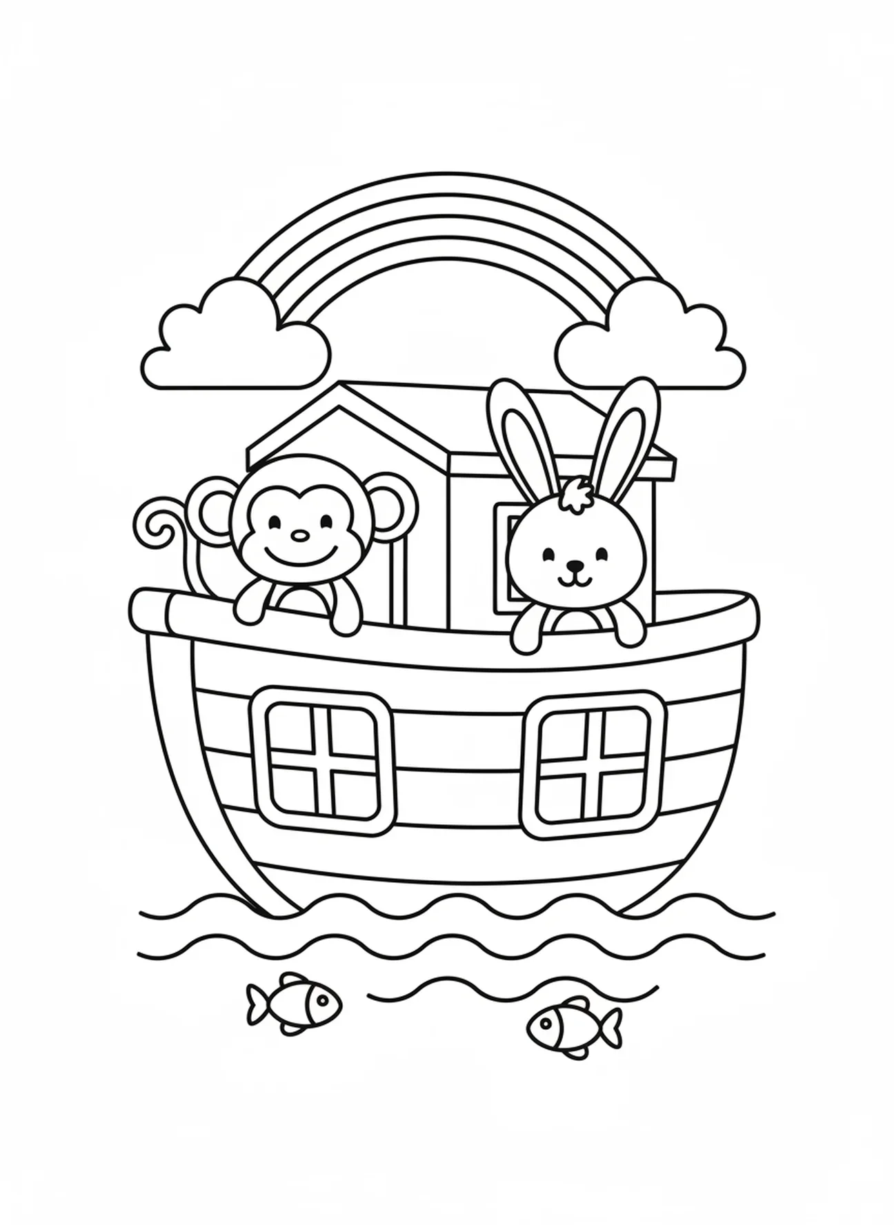 Vrolijke aap en konijn, Adventskaars Week 1 kleurplaat voor peuters van 3-5 jaar.