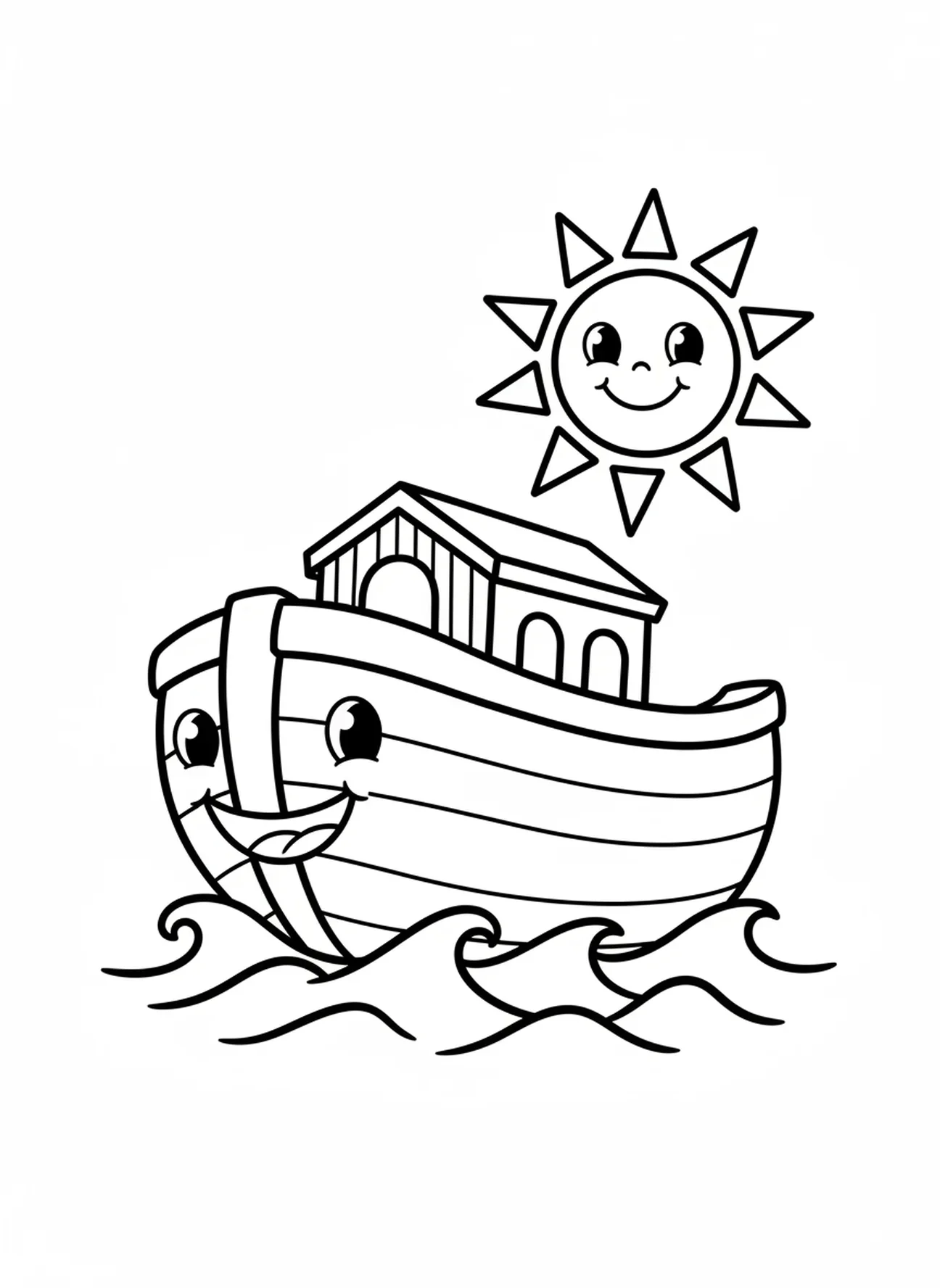Lachende ark op het water, Adventskaars Week 1 kleurplaat voor kleuters van 3-5 jaar.