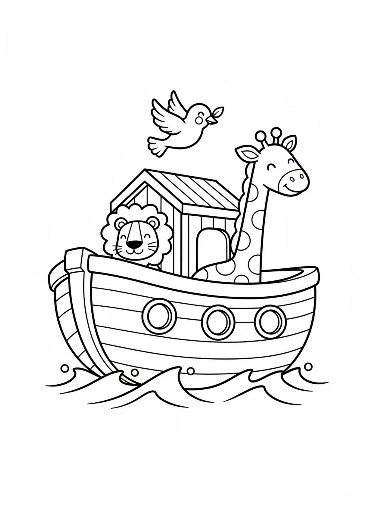 Arche auf dem Wasser, Ausmalbild für die zweite Adventskerze für Vorschulkinder im Alter von 3-5 Jahren