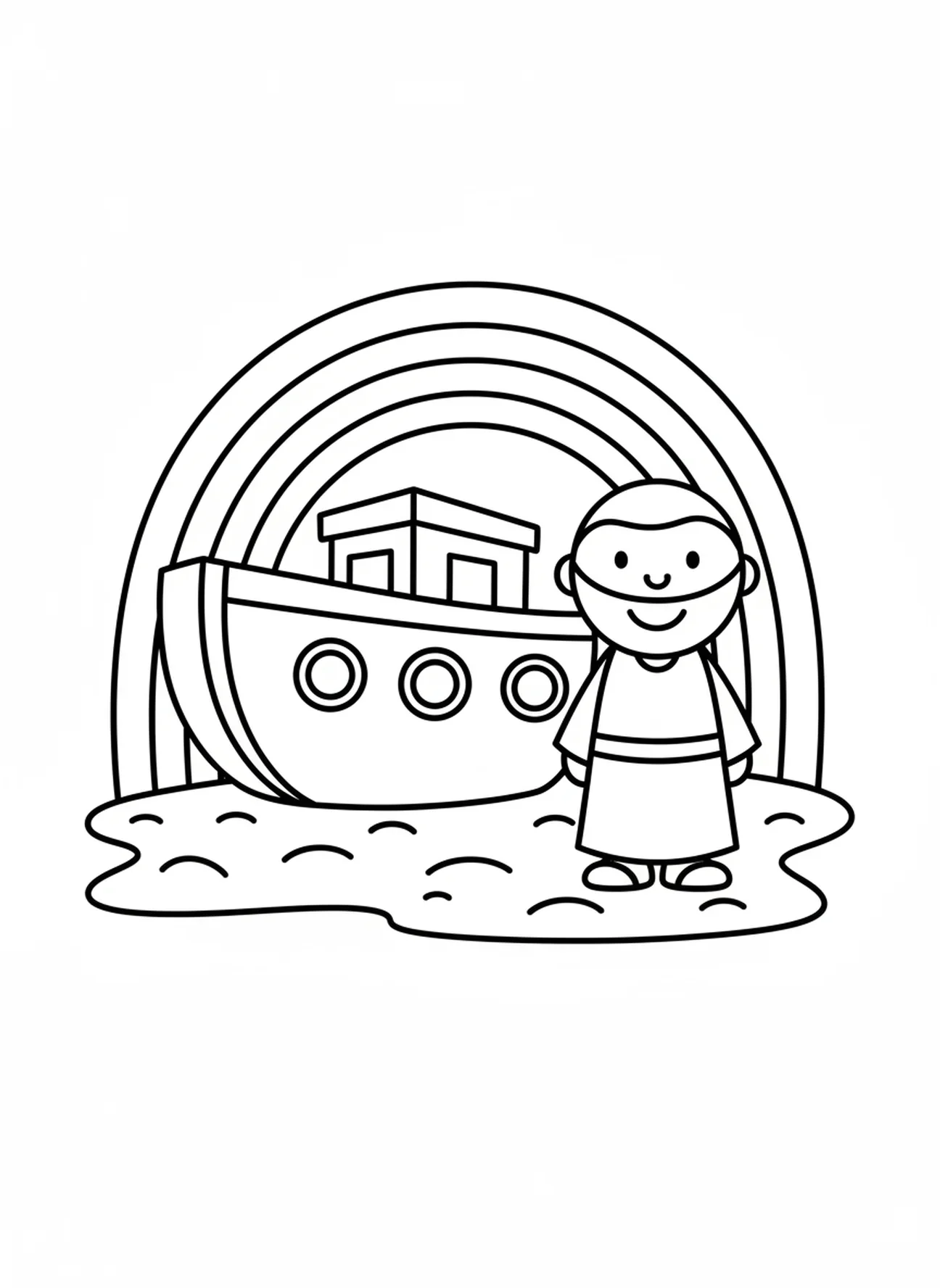 Regenbogen über Noah, Ausmalbild für die zweite Adventskerze für Vorschulkinder im Alter von 3-5 Jahren