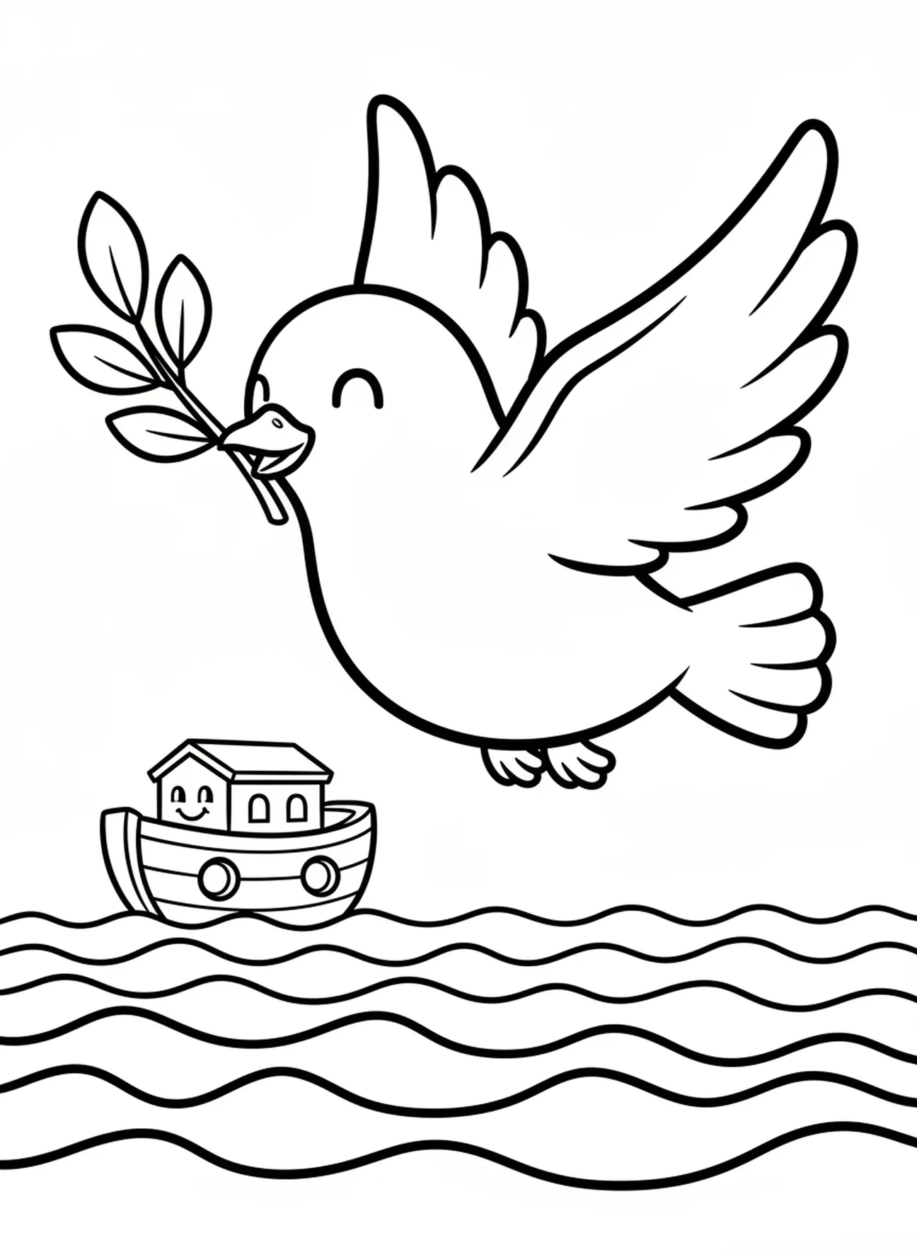 Colombe avec une branche d'olivier, page à colorier de la 4ème semaine de l'Avent pour les enfants d'âge préscolaire de 3 à 5 ans