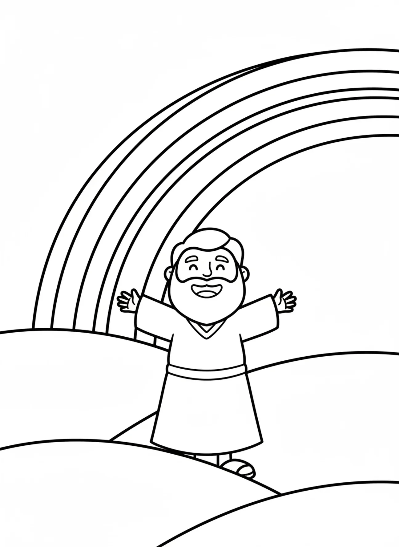 Arc-en-ciel au-dessus de Noé, page à colorier de la 4ème semaine de l'Avent pour les enfants d'âge préscolaire de 3 à 5 ans