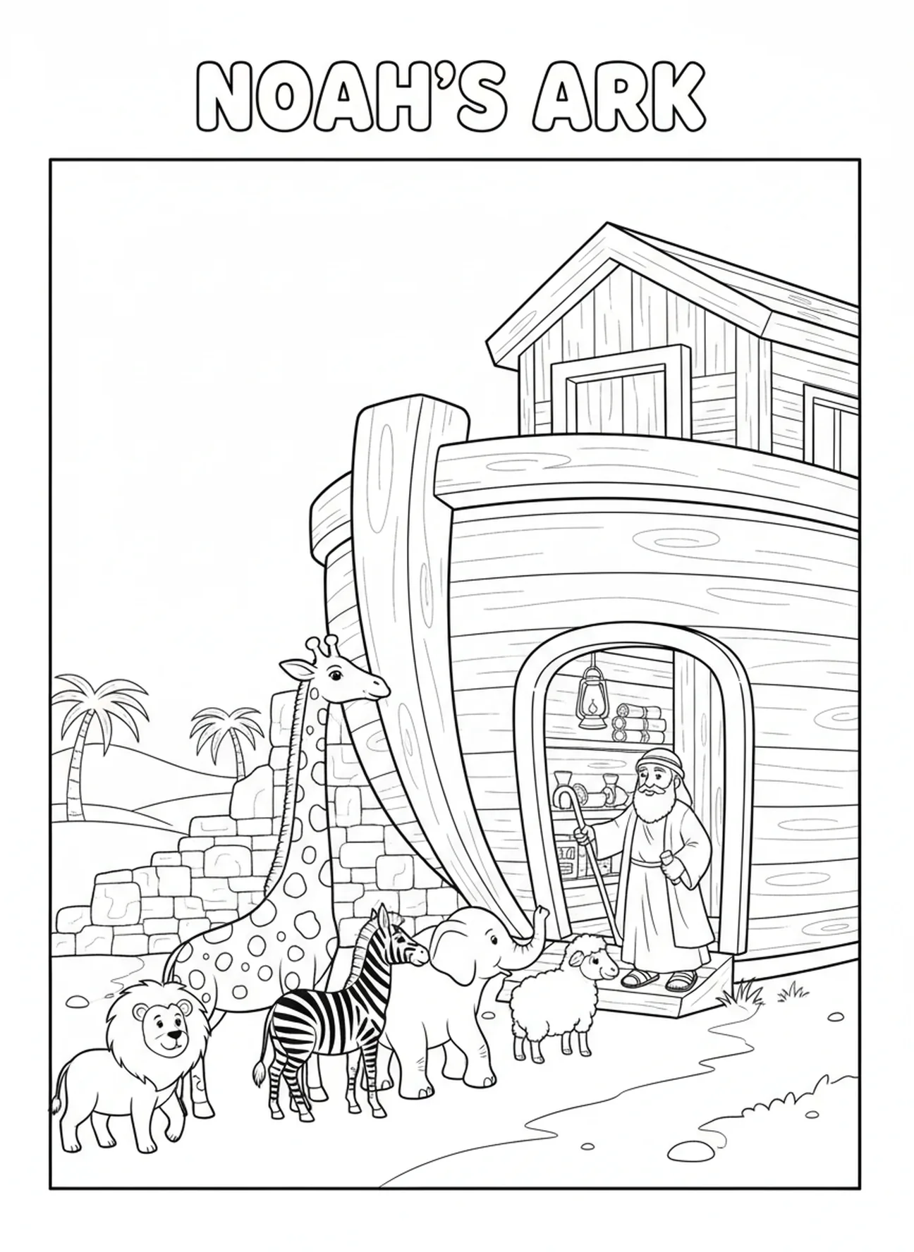 Animaux entrant dans l'arche, page à colorier de la semaine de l'Avent Espérance pour les enfants de l'École du dimanche âgés de 5 à 12 ans.