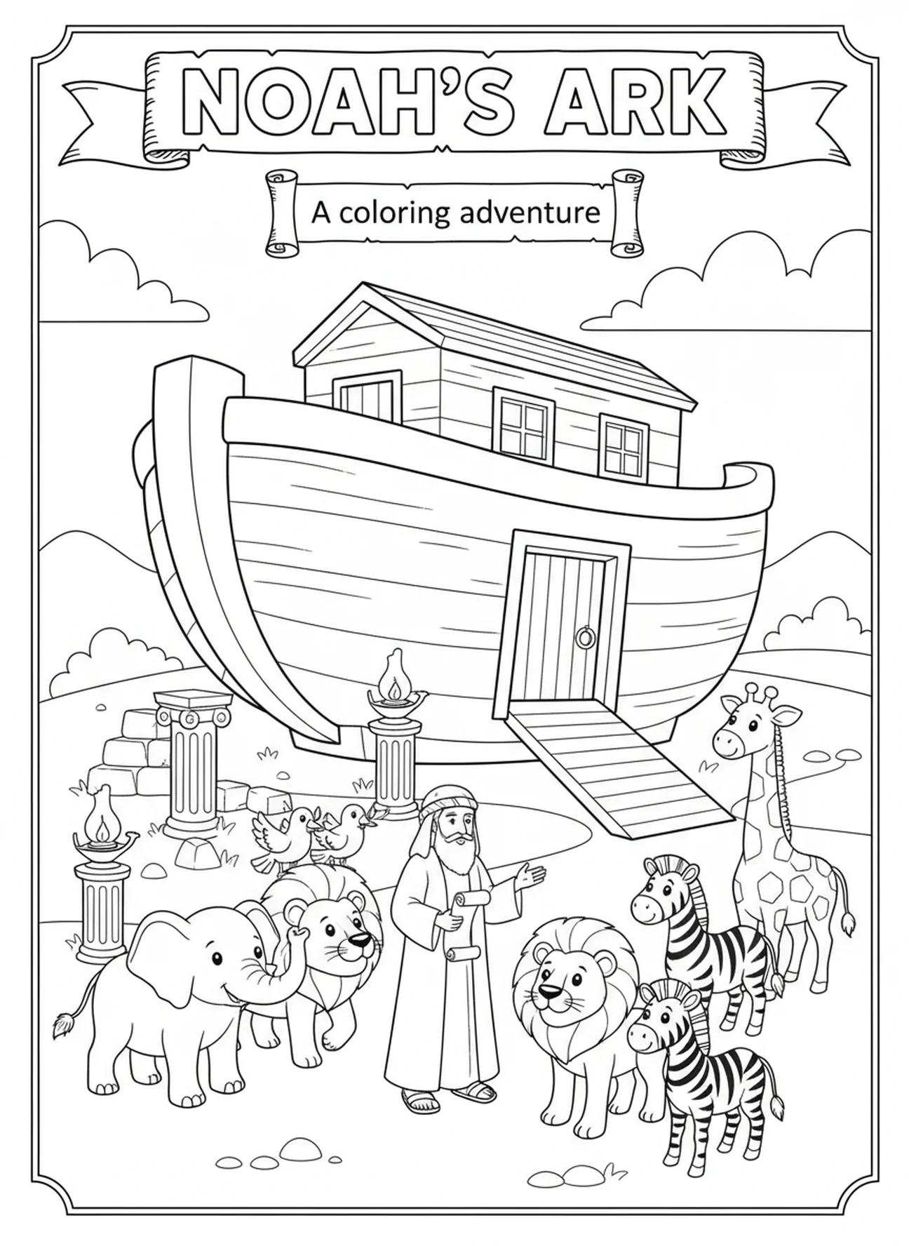 Paires d'animaux de dessin animé, page à colorier de l'Espérance de la Semaine de l'Avent pour les enfants de l'École du dimanche âgés de 5 à 12 ans.