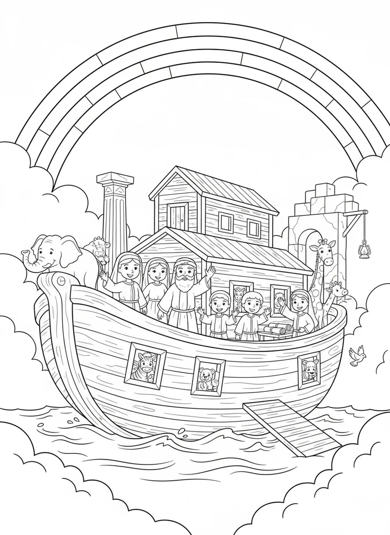 Arc-en-ciel au-dessus de l'arche, page à colorier Amour de la semaine de l'Avent pour les enfants de l'École du dimanche âgés de 5 à 12 ans