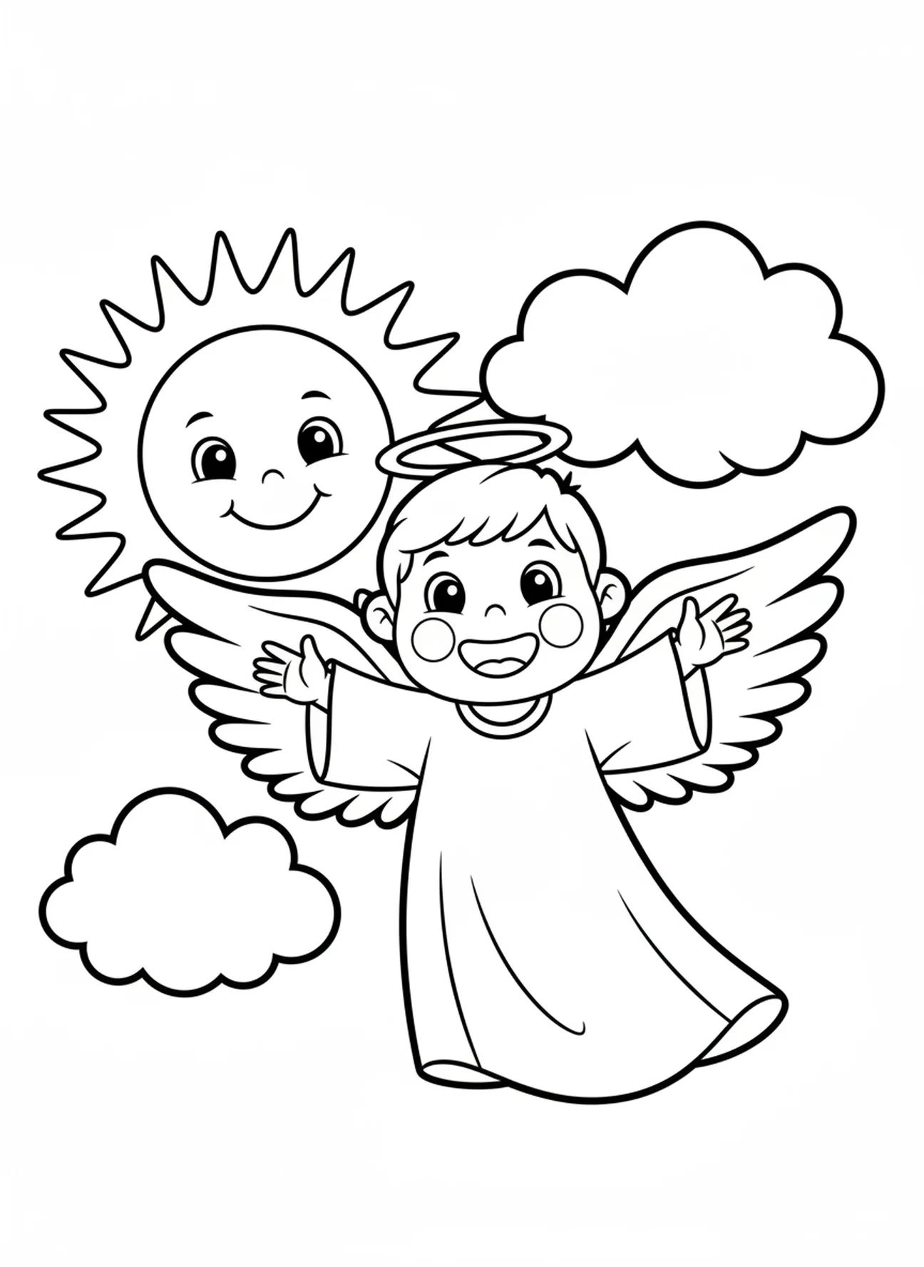 L'ange Gabriel répand la joie, page à colorier de l'ange Gabriel pour les enfants d'âge préscolaire de 3 à 5 ans.