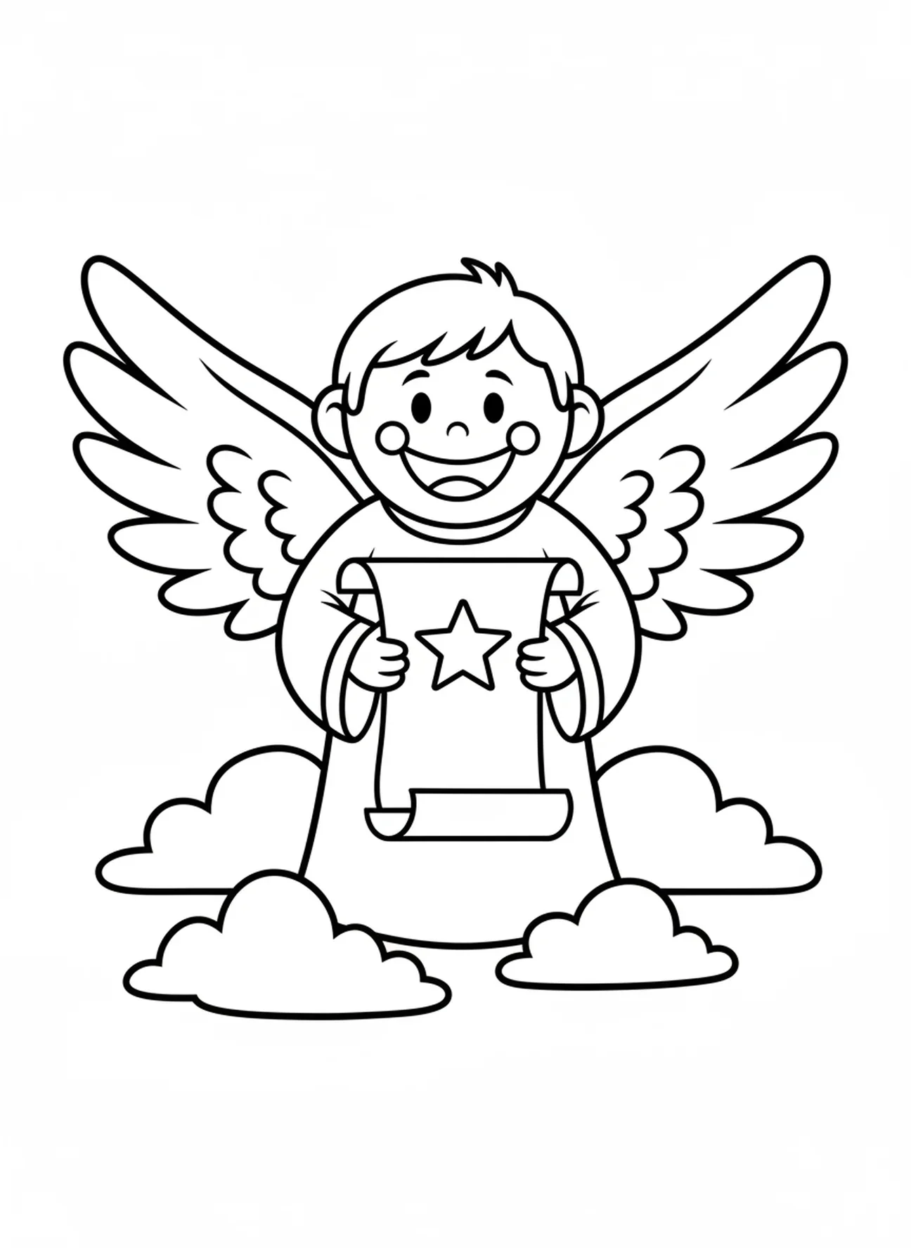 L'ange Gabriel avec un rouleau de message, page à colorier de l'ange Gabriel pour les enfants d'âge préscolaire de 3 à 5 ans.