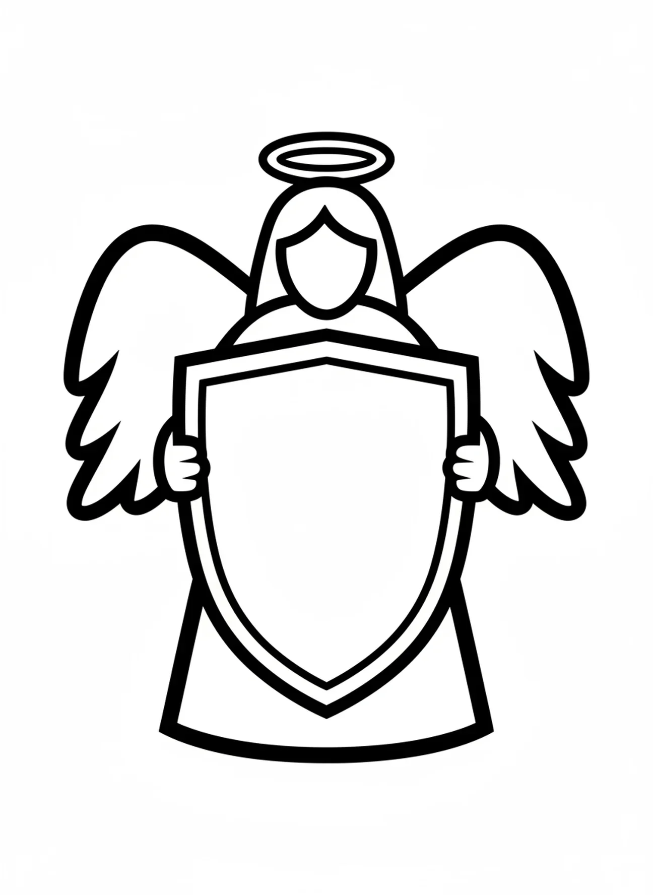Grand bouclier tenu par l'ange, page à colorier de l'ange gardien pour les tout-petits de 2 à 3 ans.