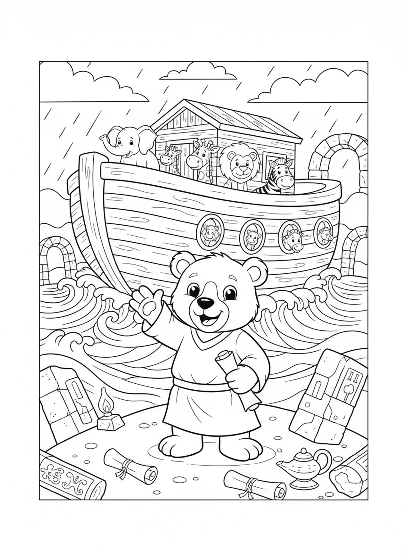 Ours saluant au revoir, page à colorier Ours Biblique pour les enfants de l'École du dimanche âgés de 5 à 12 ans