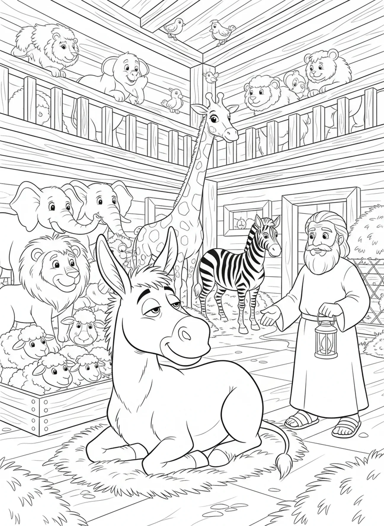Ezel binnen de ark, Bijbel Ezel kleurplaat voor kinderen van 5-10 jaar