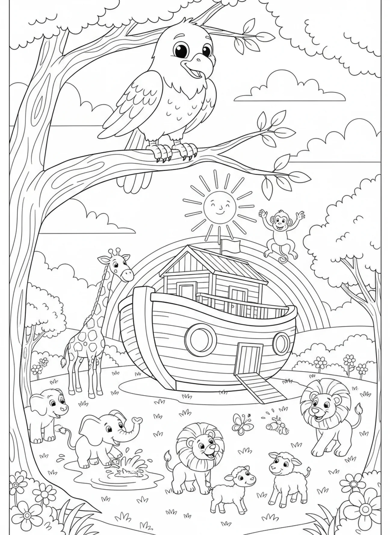 Adler auf einem Ast, Bibel Adler Malvorlage für Kinder im Alter von 5-10 Jahren