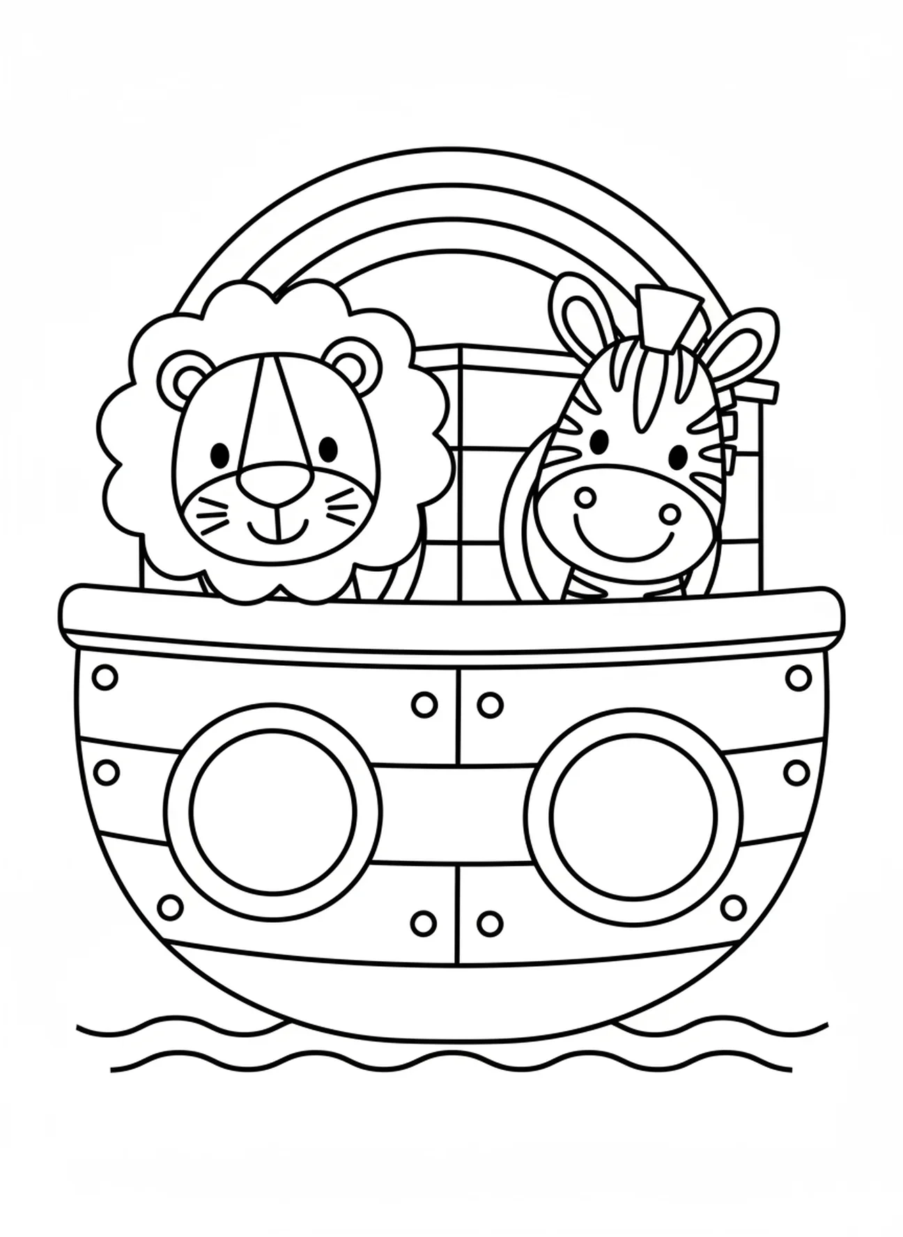 Löwe und Zebra schauen heraus, Ausmalbild vom Löwen für Vorschulkinder im Alter von 3-5 Jahren