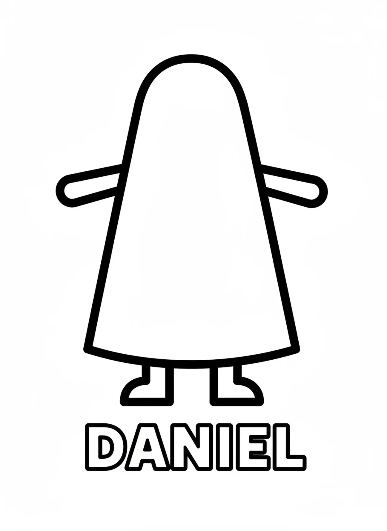 Große Strichfigur Daniel, Ausmalbild mit Löwe aus der Bibel für Kleinkinder im Alter von 2-3 Jahren