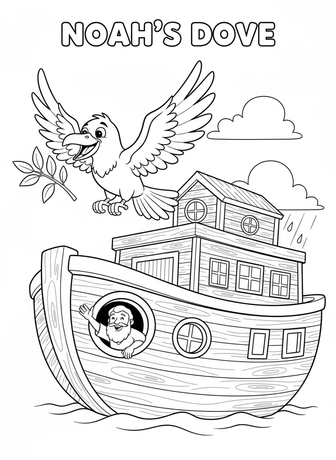 Rabe mit Olivenzweig, Bibel Rabe Malvorlage für Kinder im Alter von 5-10 Jahren.