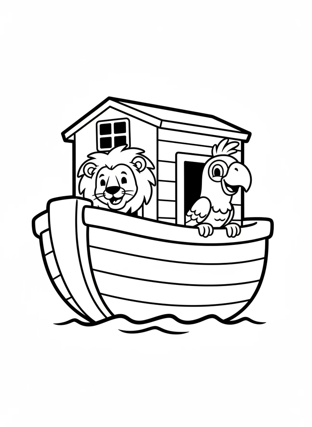 Löwe und Papagei schauen neugierig, Bibel Raben Ausmalbild für Vorschulkinder im Alter von 3-5 Jahren