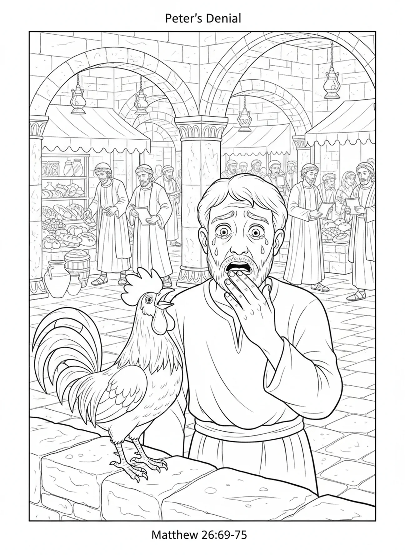 Coq chantant à nouveau, page à colorier sur le coq pour les enfants de l'École du dimanche âgés de 5 à 12 ans.
