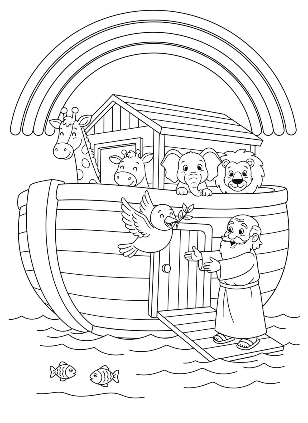 Colombe portant une branche d'olivier, page à colorier Biblique pour enfants de 5 à 10 ans.