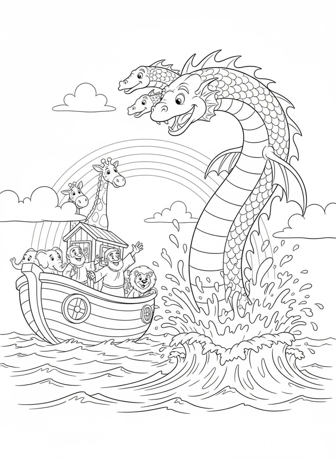 Leviathan springt aus dem Wasser, Leviathan Malvorlage für Kinder im Alter von 5-10 Jahren