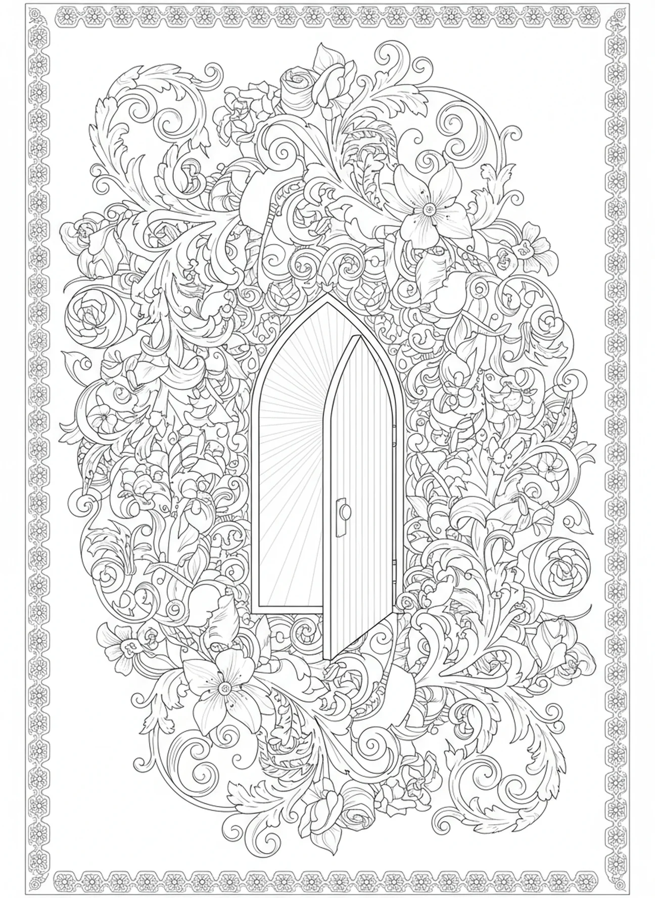 Porte radieuse vers le Ciel, Matthieu 5:3 Bienheureux les pauvres en esprit page à colorier pour adultes style de journal biblique
