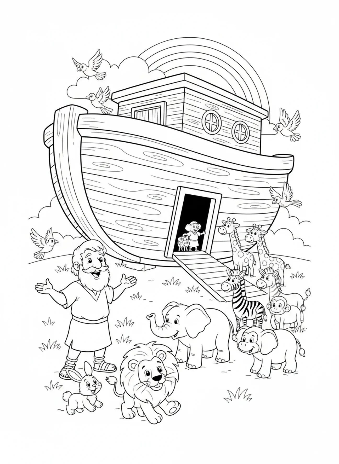 Noah ruft die Tiere, Matthäus 5,8 Farbseite für Kinder im Alter von 5-10 Jahren