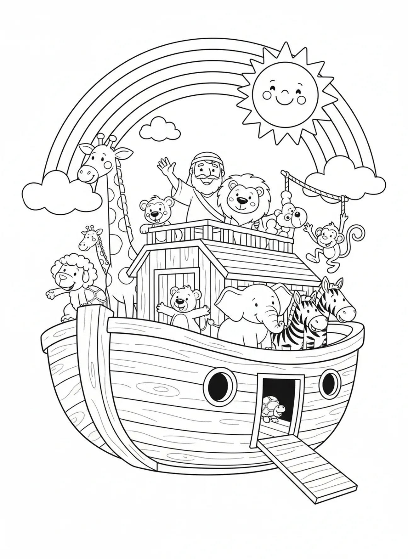 Regenbogen über der Arche, Matthäus 5,8 Reines Herz Malvorlage für Kinder im Alter von 5-10 Jahren