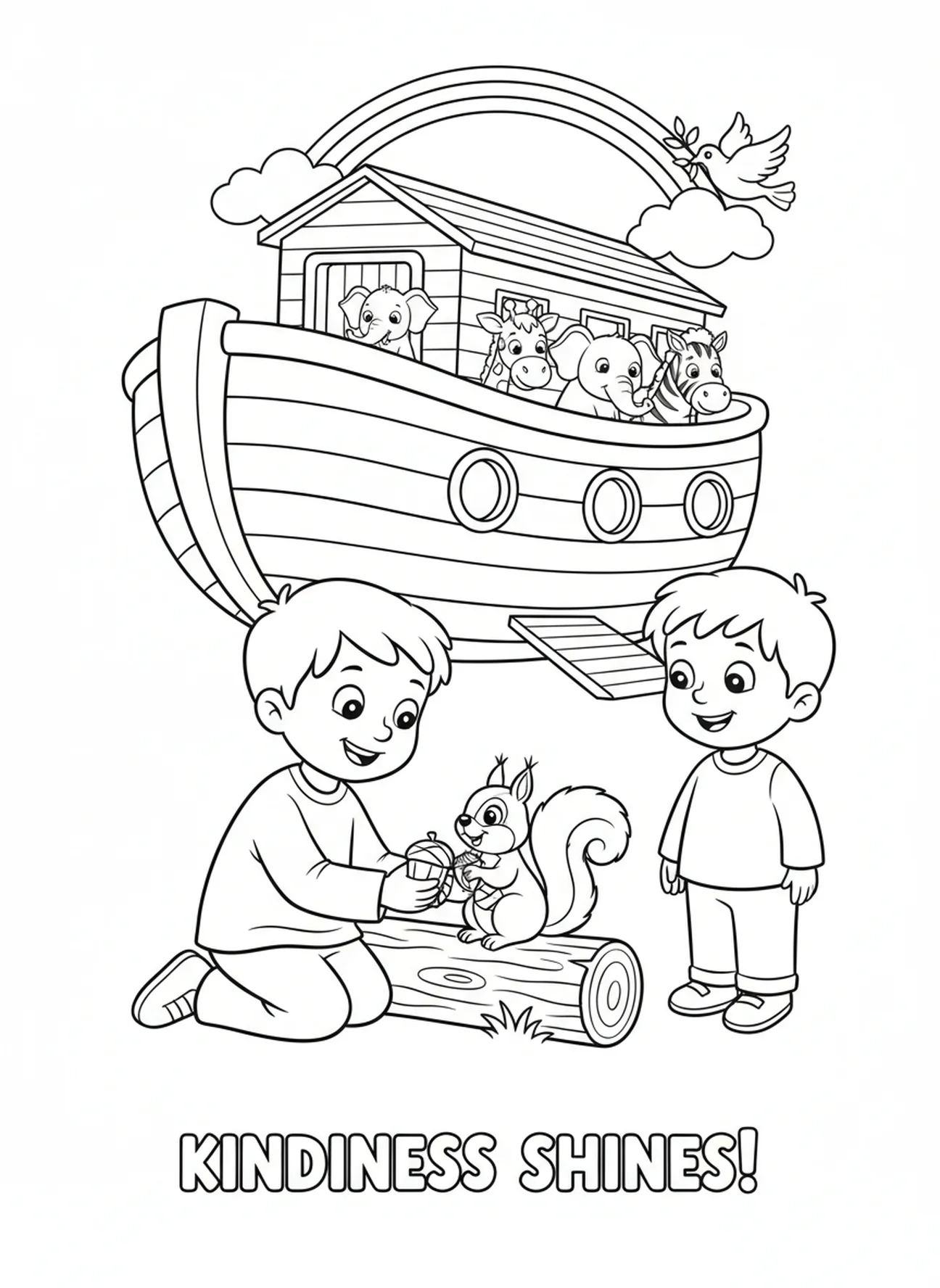 Ein Kind hilft einem kleinen Tier, Matthäus 5,9 Friedensstifter Malvorlage für Kinder im Alter von 5-10 Jahren