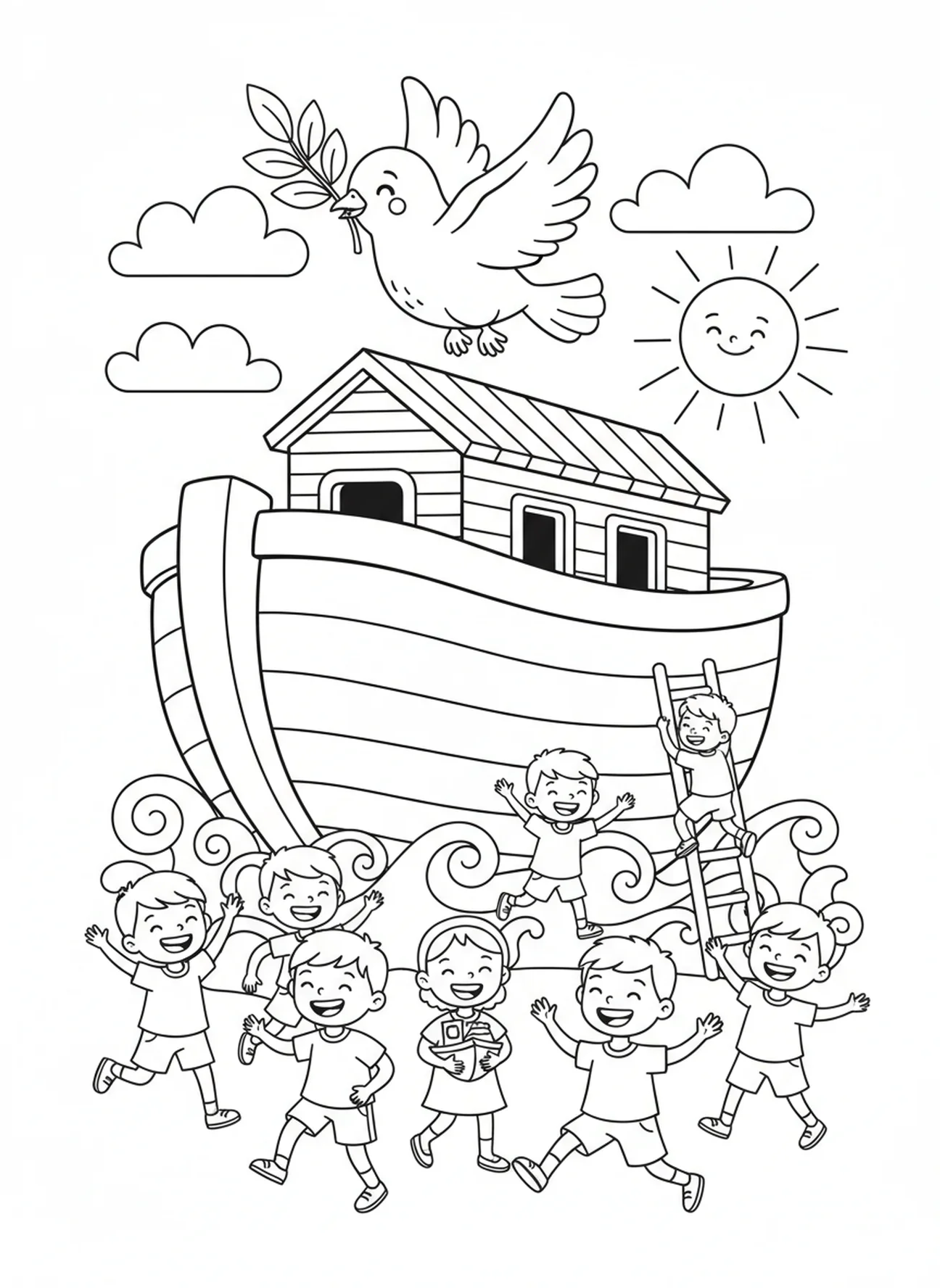 Taube mit einem Olivenzweig, Matthäus 5,9 Friedensstifter Malvorlage für Kinder im Alter von 5-10 Jahren