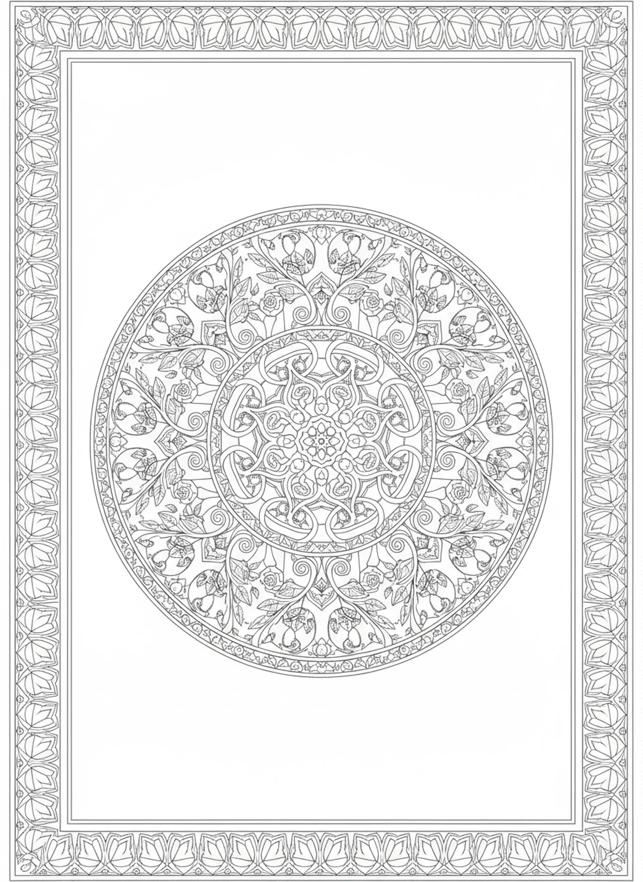 Motif circulaire floral orné, 1 Corinthiens 13:13 page à colorier sur la foi, l'espoir et l'amour pour le style de journal biblique.
