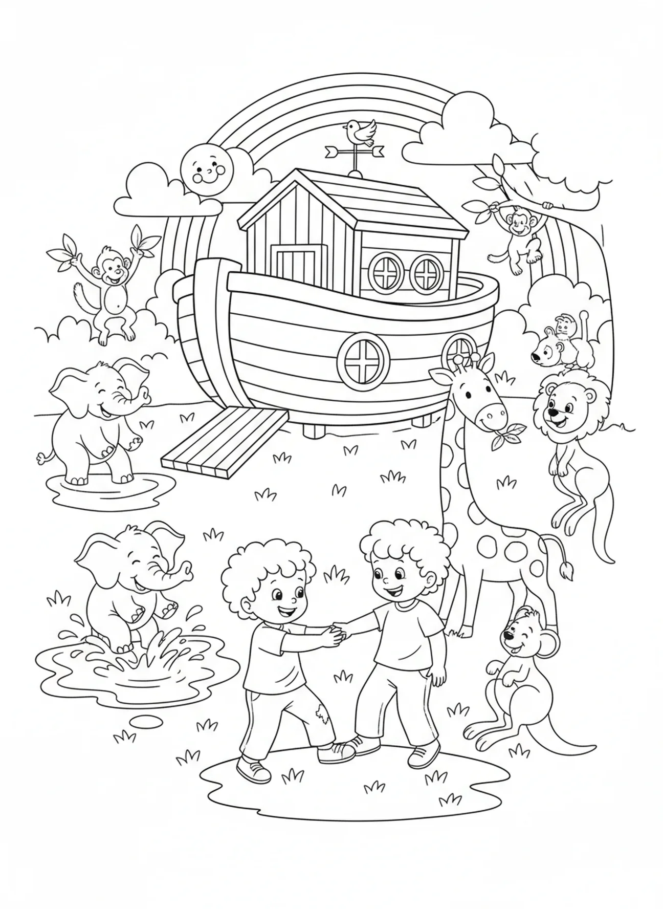 Kind hilft einem Freund, 1 Korinther 13,4 Ausmalbild für Kinder im Alter von 5-10 Jahren