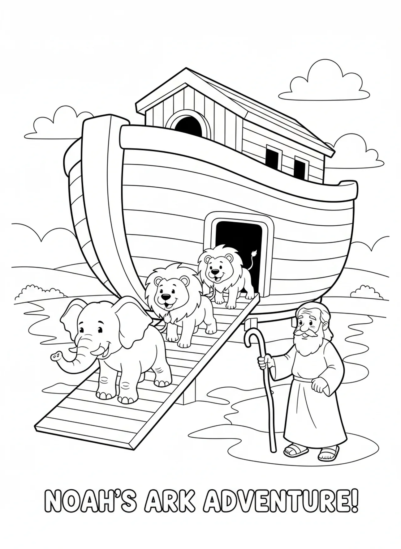 Elefantes y leones subiendo, 1 Corintios 13:8 La Caridad Nunca Falla página para colorear para niños de 5 a 10 años.