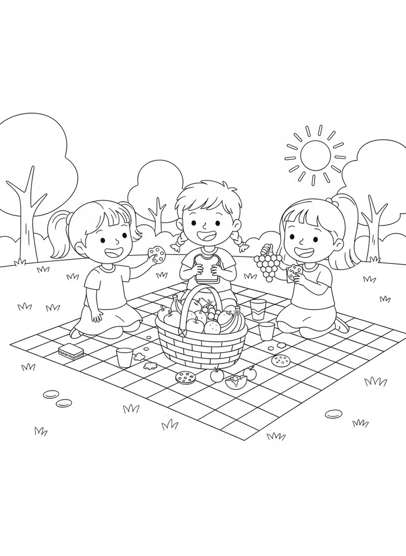 Enfants partageant des collations, page à colorier 1 Corinthiens 13 pour les enfants de 5 à 10 ans.