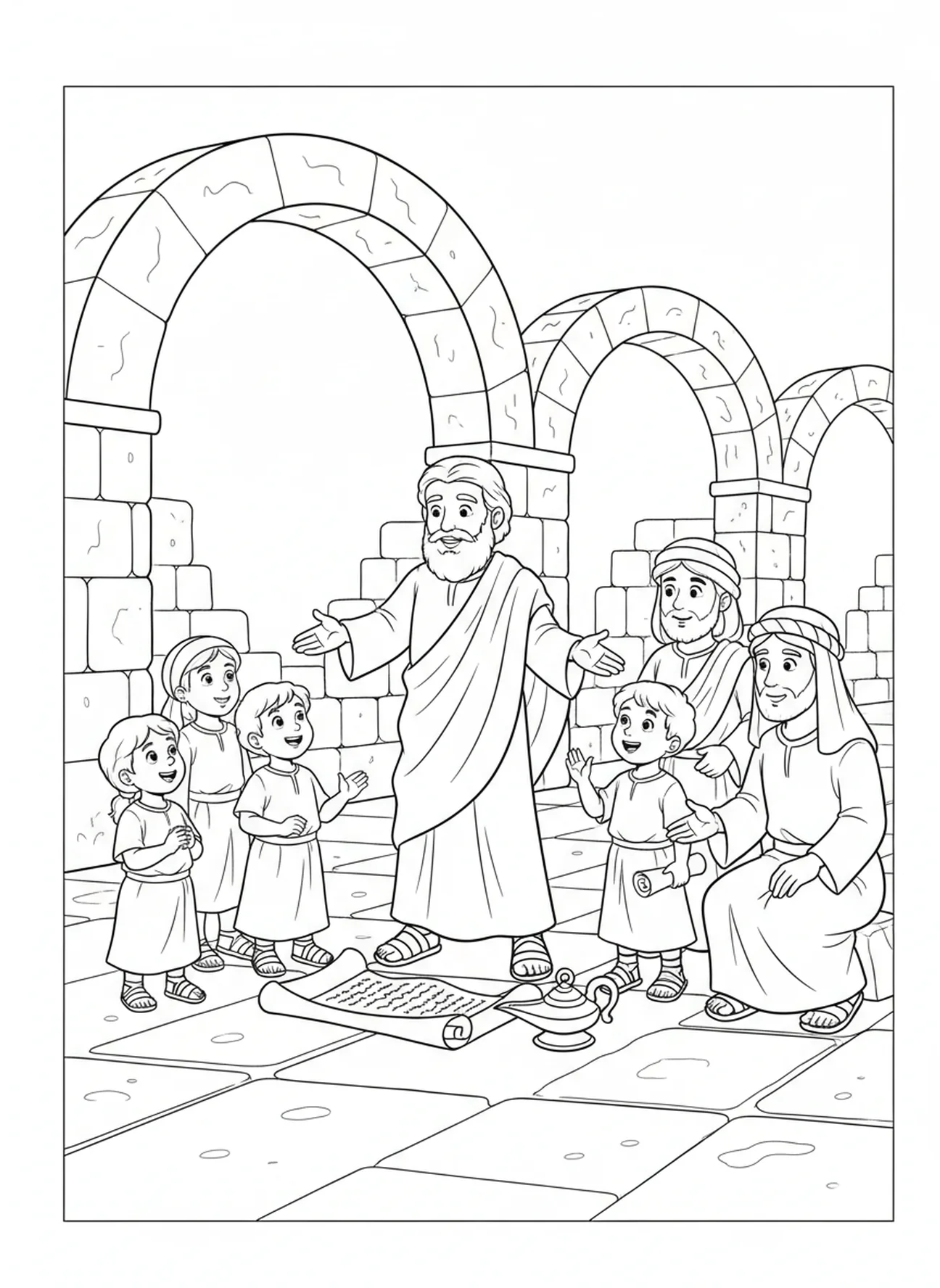 Paul encourage l'amour, page à colorier 1 Corinthiens 16:14 pour les enfants de l'École du dimanche âgés de 5 à 12 ans.