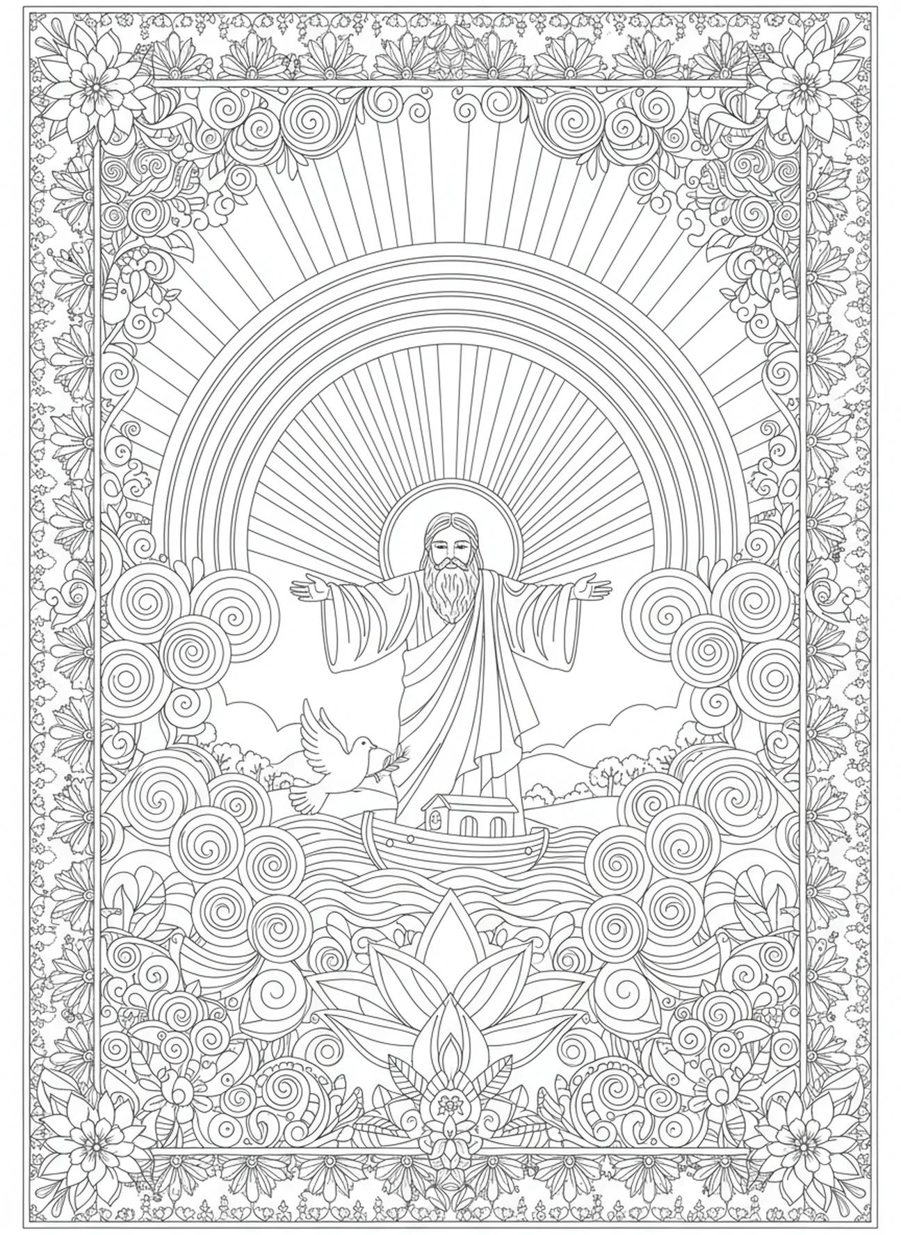 Bundeszeichen dargestellt durch einen Regenbogen, 1 Johannes 1,9 Ausmalbild für Erwachsene im Bibel-Journaling-Stil