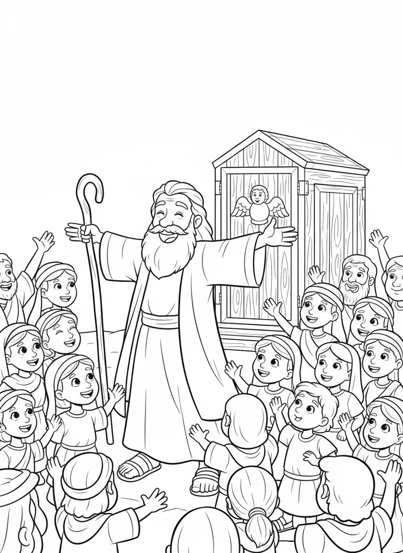 Moïse exprimant l'espoir aux Israélites, page à colorier Deutéronome 31:6 pour les enfants de 5 à 10 ans
