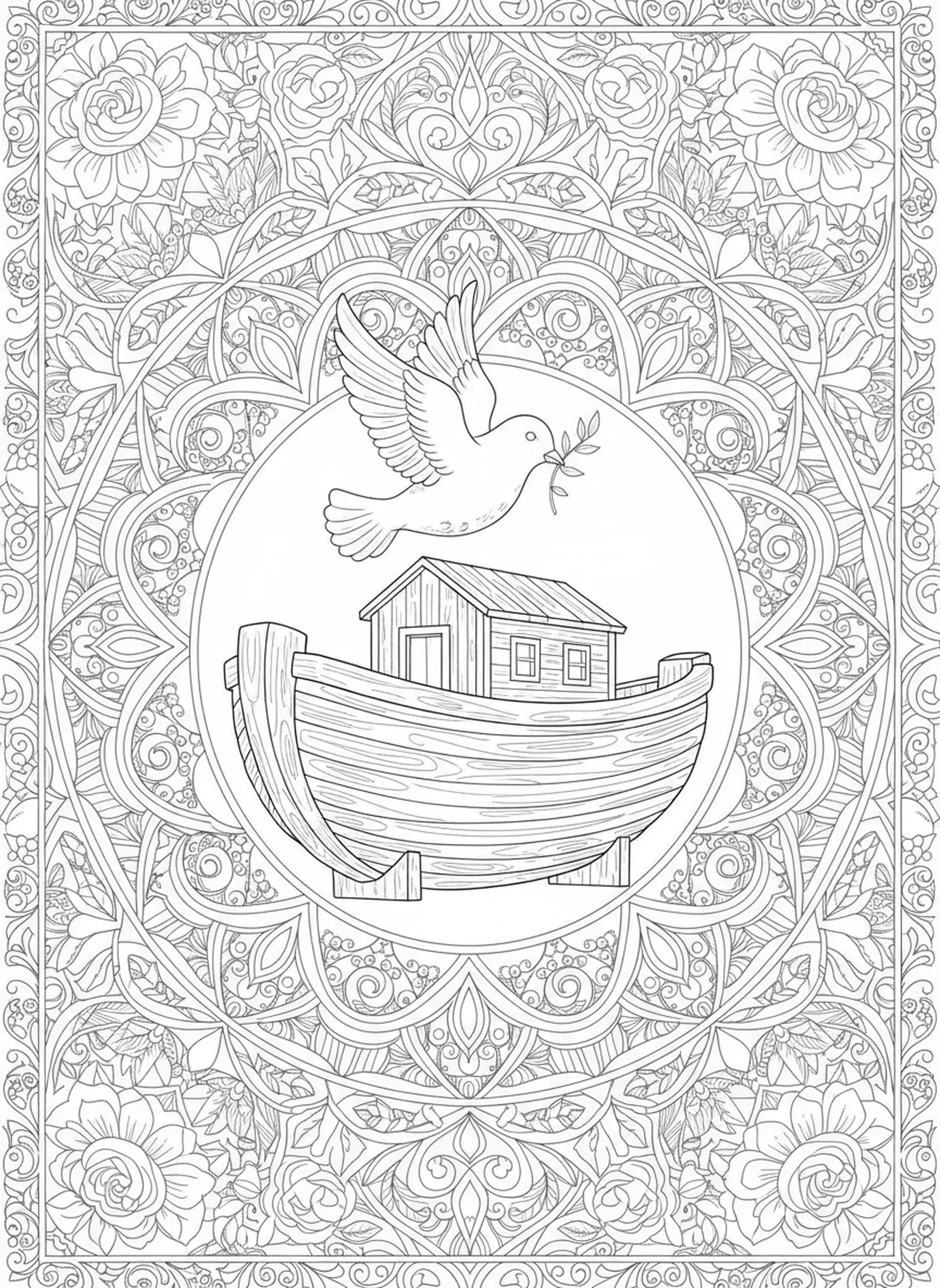 Colombe portant une branche d'olivier, page à colorier Pour Dieu a tant aimé le monde pour le journal biblique des adultes.