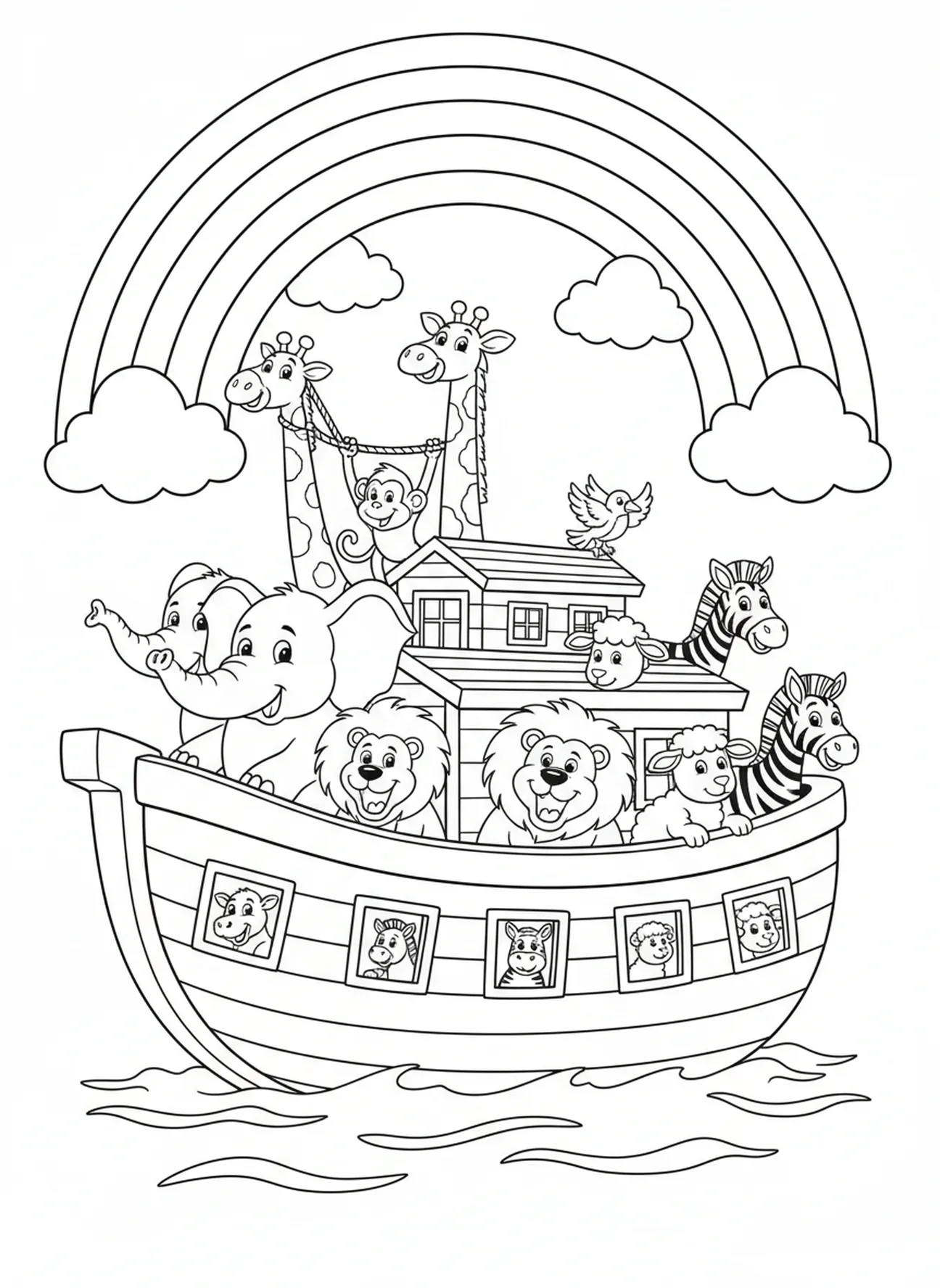 Arc-en-ciel au-dessus de l'arche, Page à colorier Rendre Grâce au Seigneur pour les enfants de 5 à 10 ans