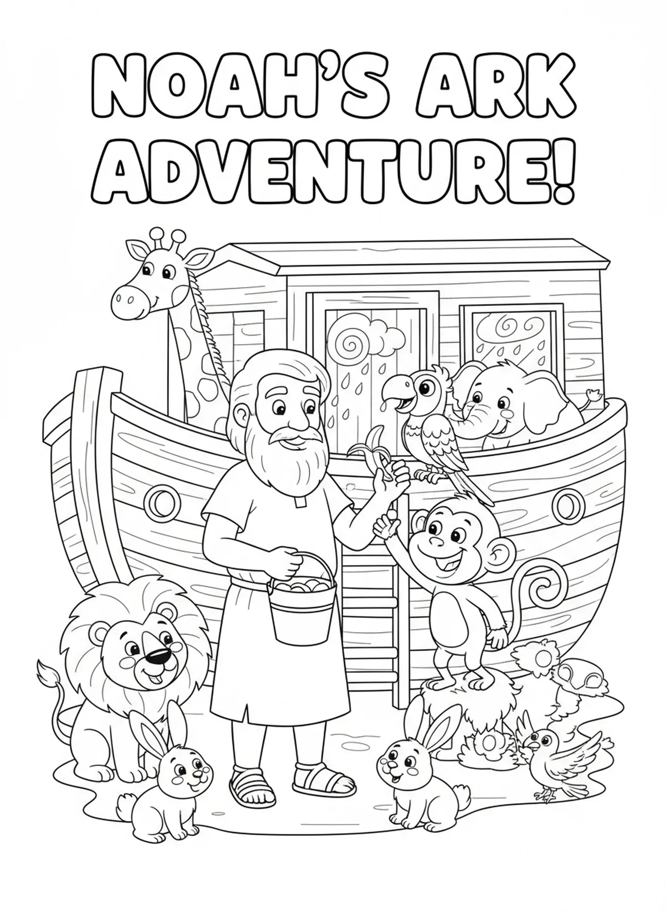 Noé alimentando os animais, Hebreus 11:1 página para colorir para crianças de 5 a 10 anos