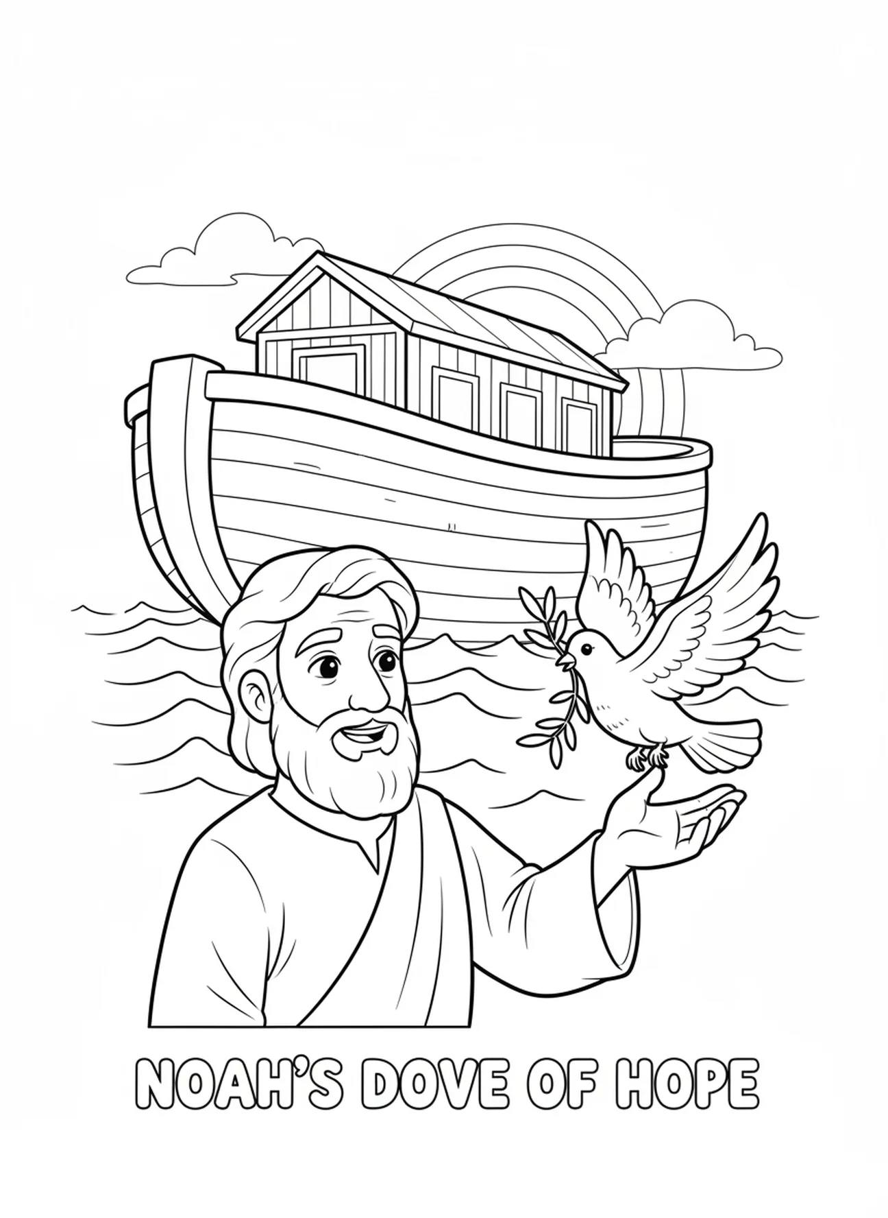 Noah, der eine Taube freilässt, Ich kann alles tun Malvorlage für Kinder im Alter von 5-10 Jahren