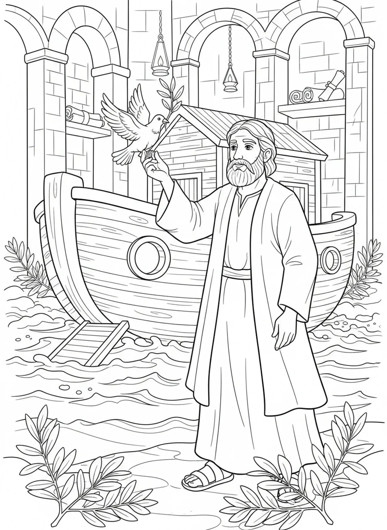Noé libérant une colombe, page à colorier Je peux tout faire pour les enfants de l'École du dimanche âgés de 5 à 12 ans.