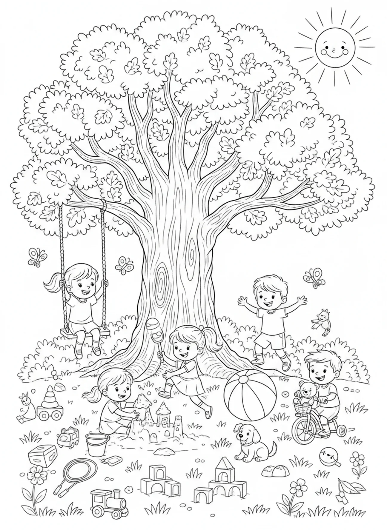 Enfants jouant dans le parc, page à colorier 'N'aie pas peur' Ésaïe 41:10 pour les enfants de 5 à 10 ans