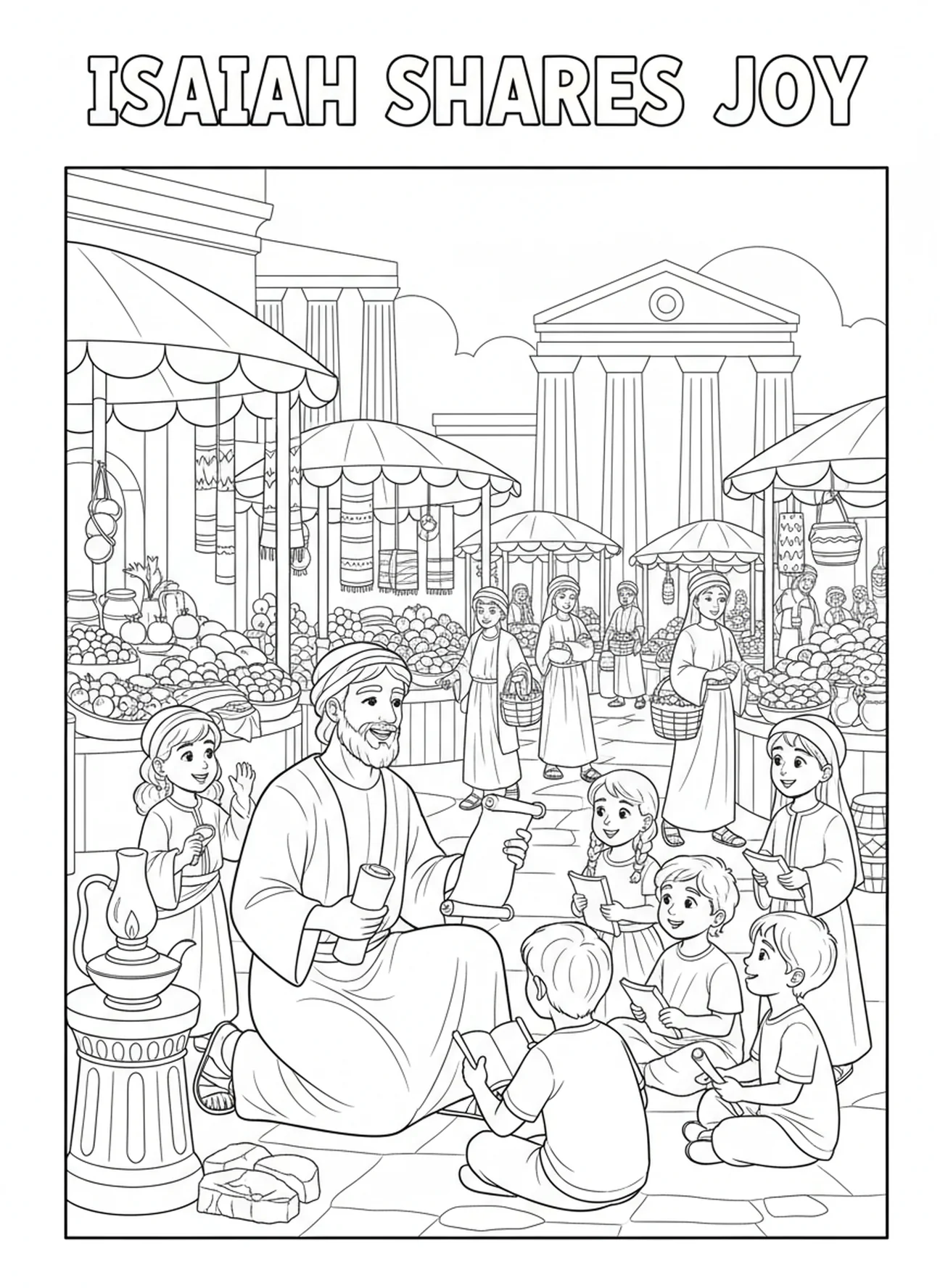 Isaïe encourage les enfants, page à colorier sur Isaïe 41:10 N'aie pas peur pour les enfants de l'École du dimanche âgés de 5 à 12 ans.