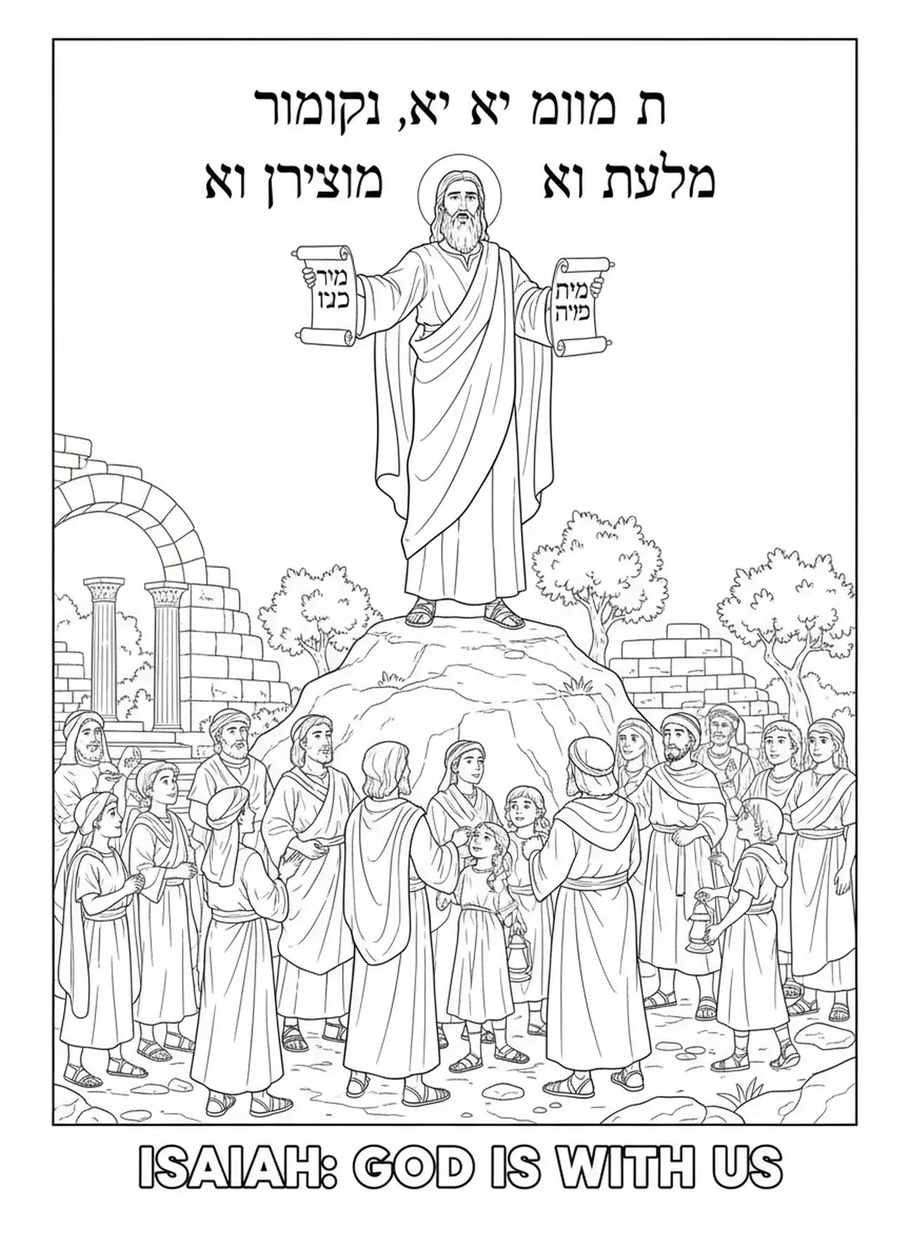 Isaías falando as palavras de Deus, página para colorir Isaías 41:10 para crianças da Escola Dominical de 5 a 12 anos.